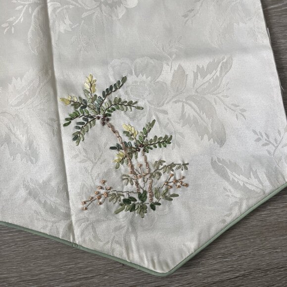 2 CREWEL Floral Palm Trees Valance Curtain 45”x 18.5” Ivory Green Trim Tropical - Picture 2 of 4